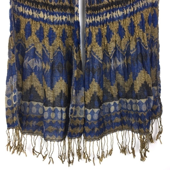 SACO BAY Scarf Fringe Artisan Style Textured Southwestern Boho Chevron Dot Blue - Picture 4 of 14